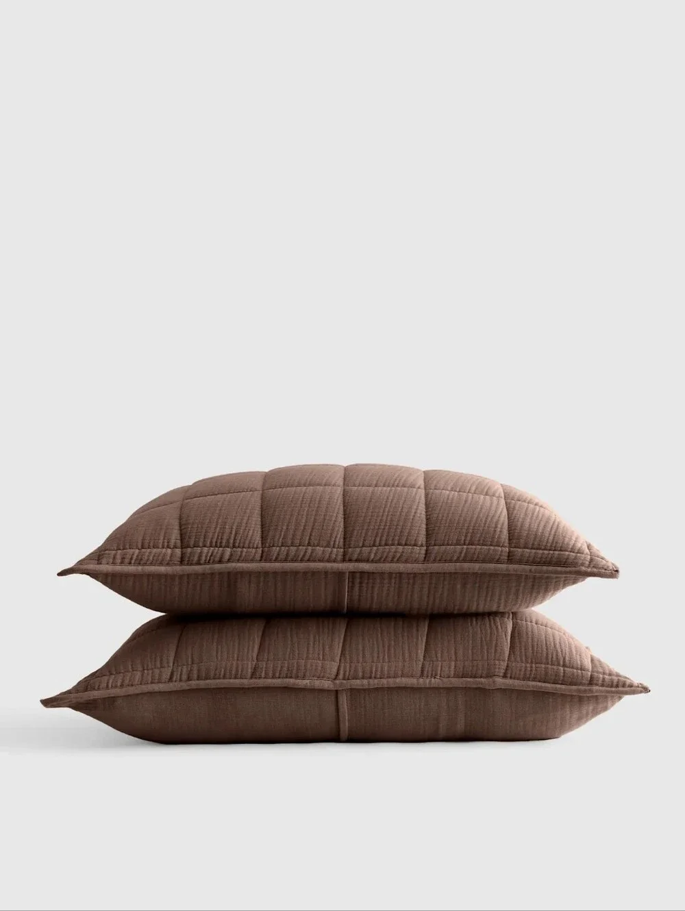 NWOT Quince Organic Cotton Gauze Box Quilt Sham Set KING Chocolate Brown Quilted